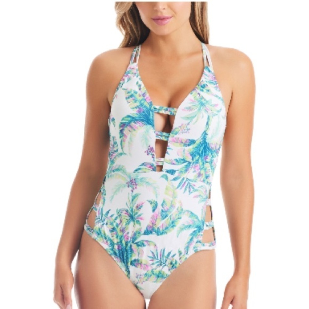 JESSICA SIMPSON  Womens Printed Cut-Out One-Piece Swimsuit S swimwear